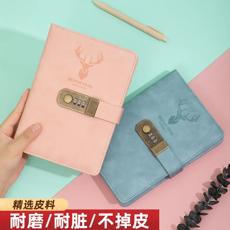 Custom New Year PU Leather Hardcover Smart notebook 2022 pink diary with code lock for girl
