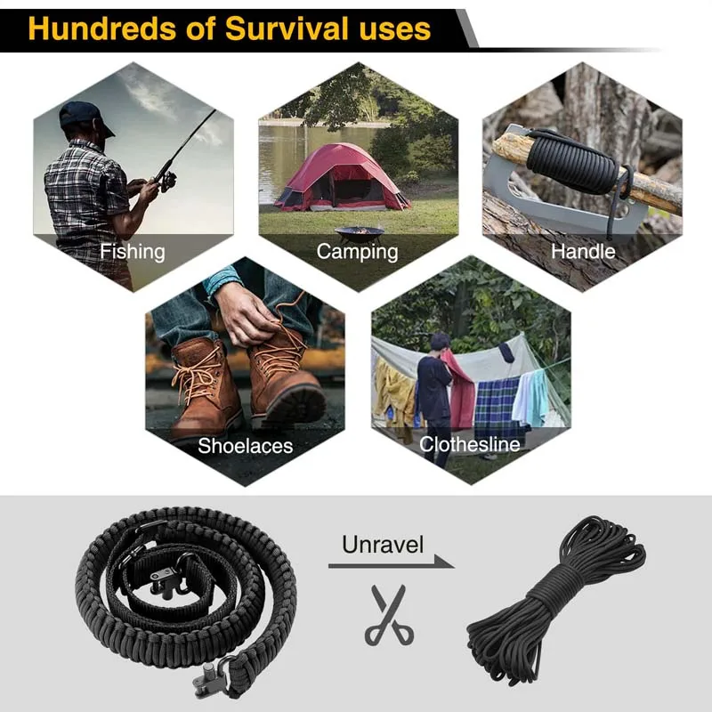 Outdoor Hunting 2 Points Sling Swivels Screws Two Points Sling Swivels Studs Nylon Strap Adjustable 550lb Paracord Slings