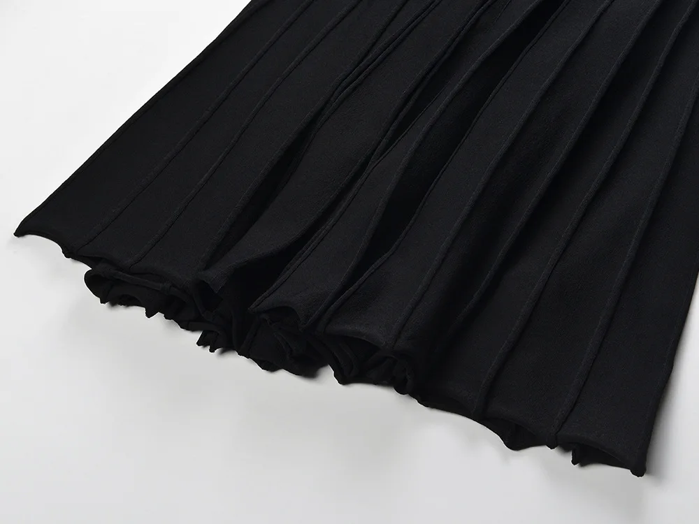 2024 Spring Summer French Style Women Knitted Short Sleeve Round Collar Ladies Fashion Maxi Long Solid Hollow Out Dresses