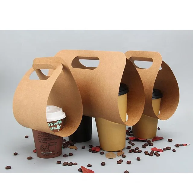 Custom logo recycle brown kraft paper coffee cup holder for take away