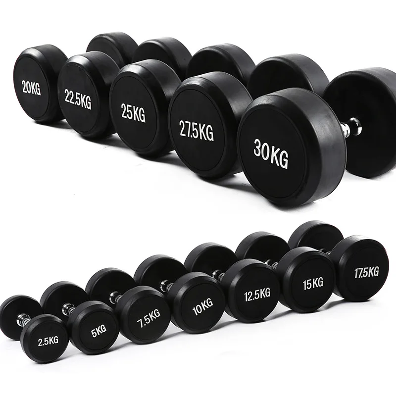 Hot sale Round Rubber Dumbbells 20 kg 25kg 40kg 50kg Home Gym Equipment Urethane Dumbbells Round Dumbbells
