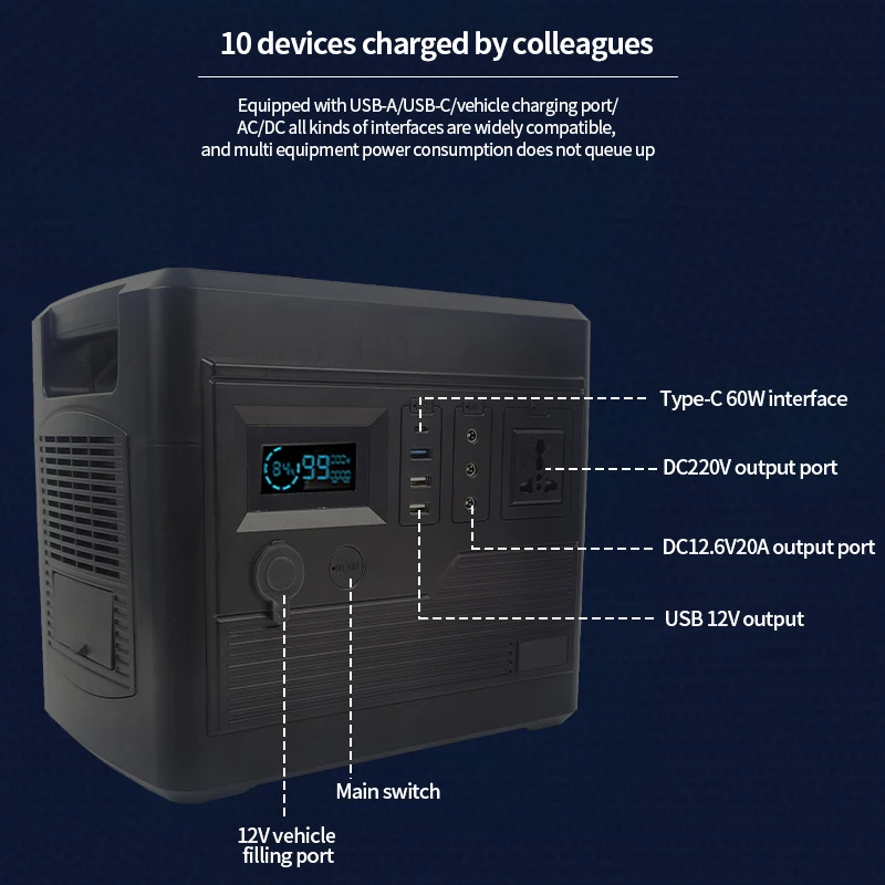 Rechargeable Portable Power Station Solar Generator 1000Wh Pure Sine Wave Output 220V Solar Generator