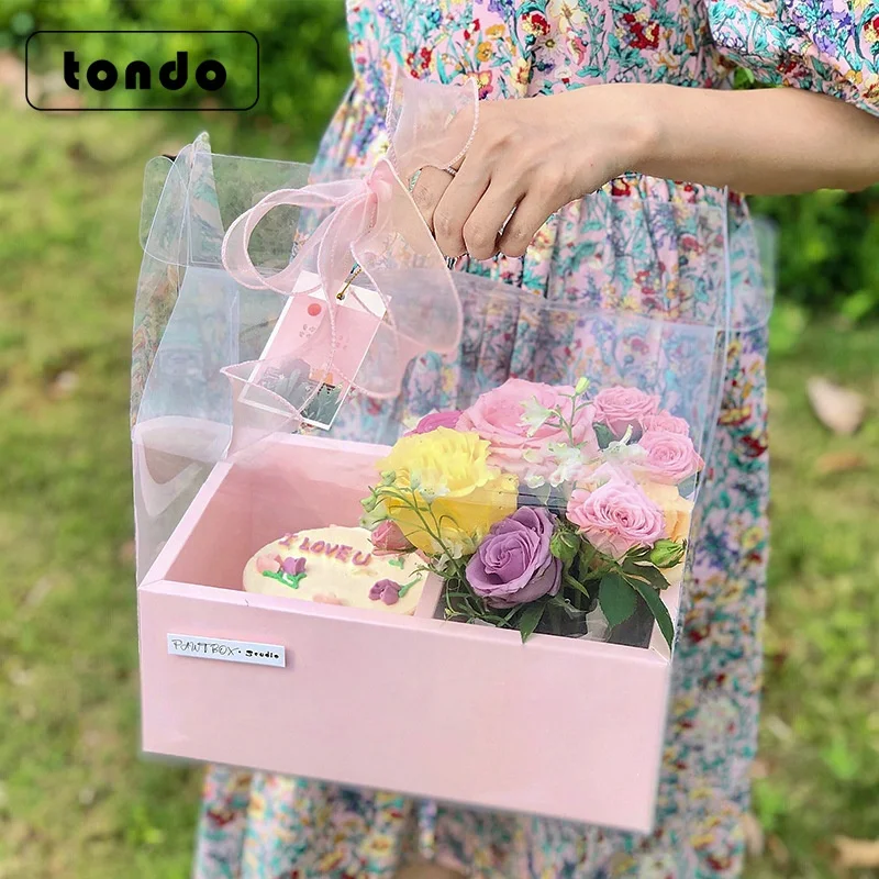 Прозрачный окно Tondo ПВХ прозрачный букет коробка для цветов коробки переноски тортов