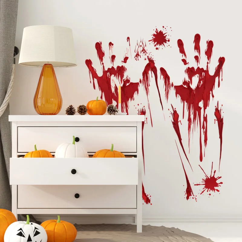 YIYAO Waterproof horror blood fingerprints Halloween window glass floor background decoration removable wall sticker
