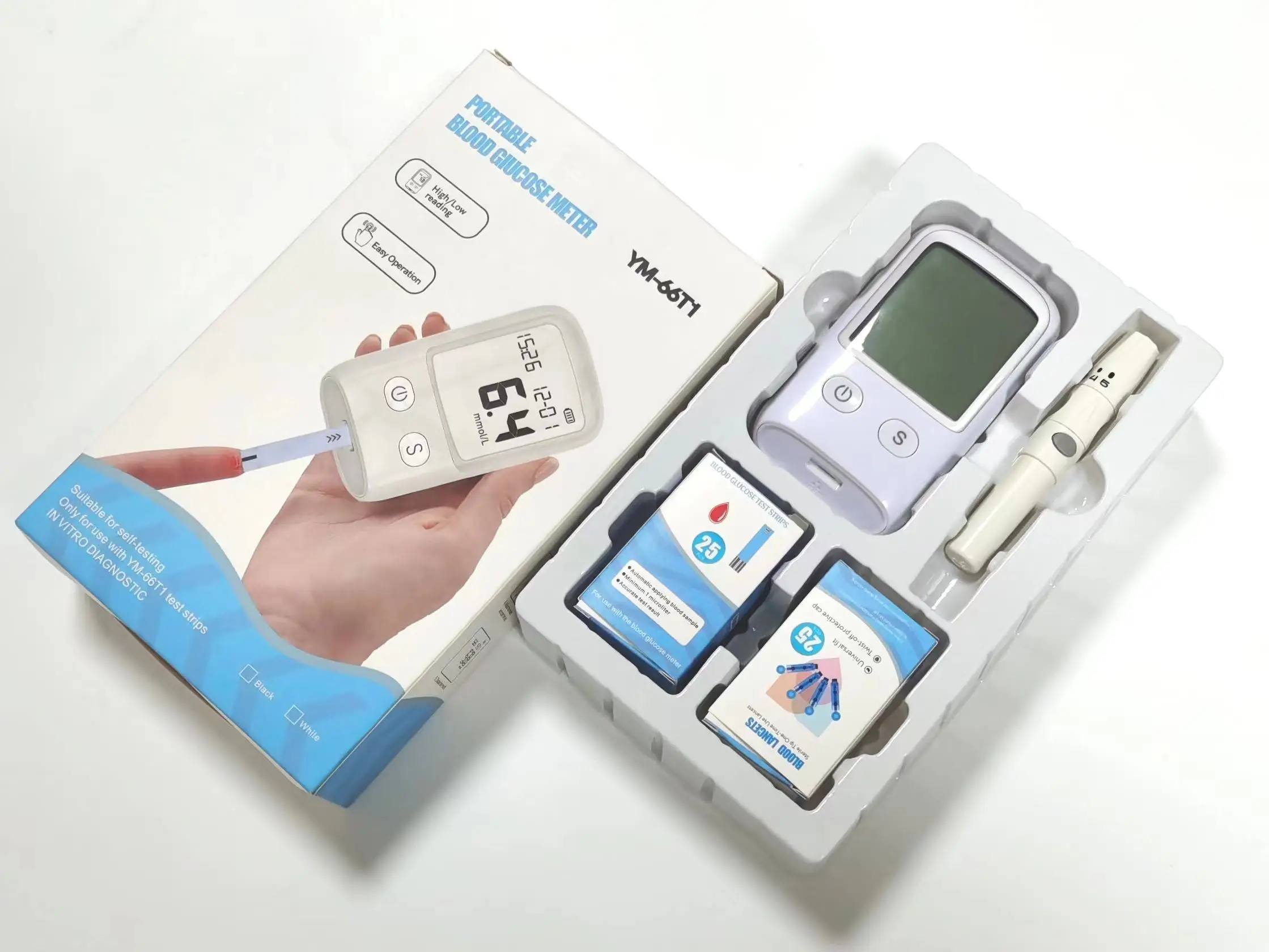 Medical Blood Glucose Meter with Test Strip and Blood Collection Needle House-Service Detector Tester for Elderly People