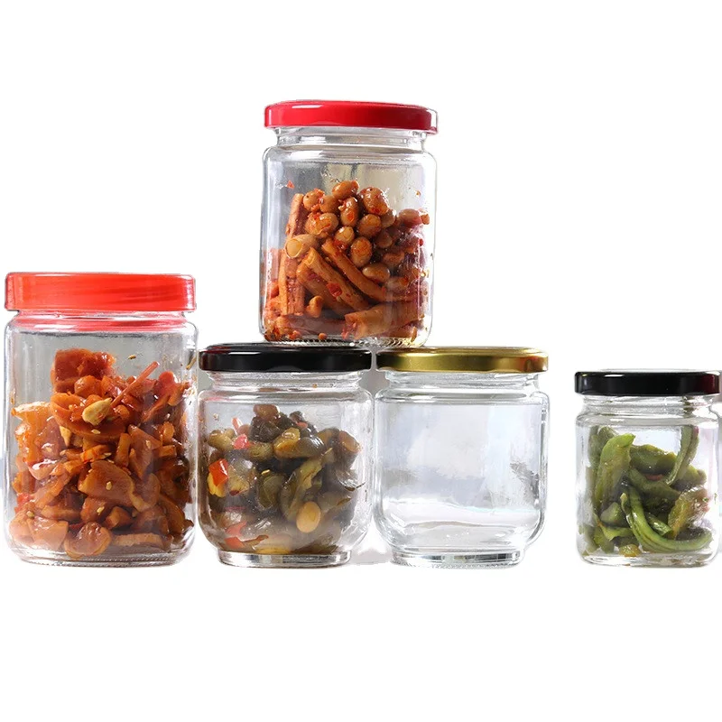 Empty Round Honey Spice Chili Sauce Tomato Paste Jelly Beef Jam Jars 195ml 240ml 350ml 500ml Pickle Glass Jars
