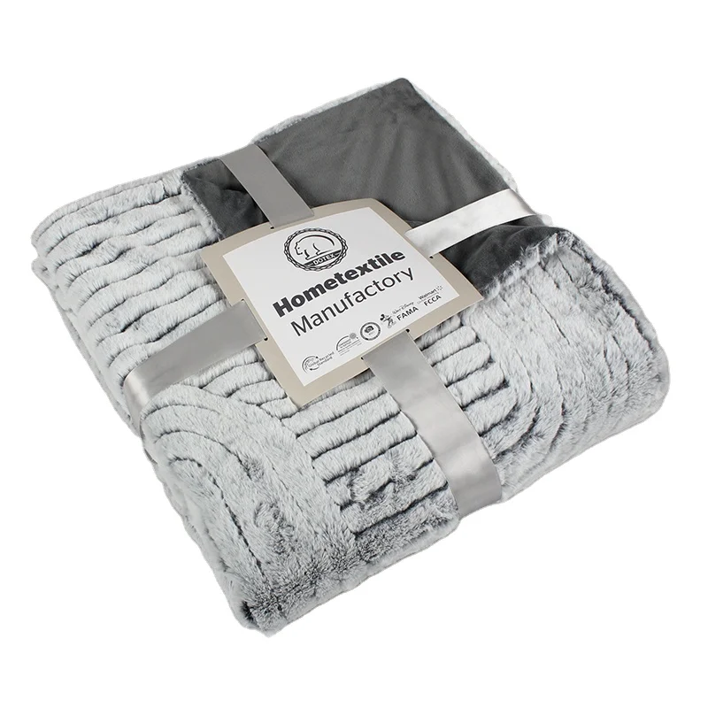 Super soft luxury solid colour rabbit fur fleece blanket throw for winter faux fur throw blanket