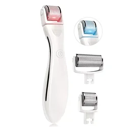 Portable 3 in 1 led microneedle derma roller for hair loss treatment, skin care, reduce body stretch marks