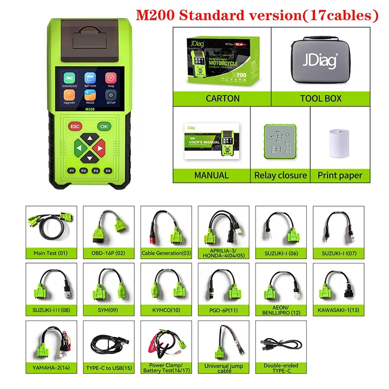 M200 New Product Pre-sale motorcycle scan 17 Cables Upgrade Software Thermal data printing motorcycle scanner with Wifi