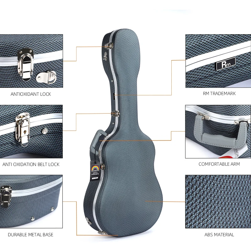 RAS-D-SG RM Rainbow High Quality Custom Shaped Guitar Hard Case Acoustic Classical ABS Guitar Case Grey Blue Guitar Case