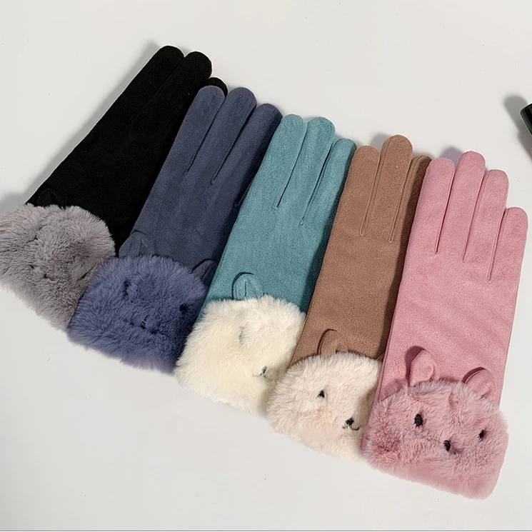 Зимние перчатки с бархатной подкладкой, толстые теплые Симпатичные ветрозащитные перчатки для катания на велосипеде, альпинизма и лыжах для студентов