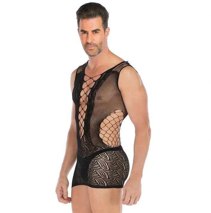 2021 Black Low Price erotic  Transparent Thin Tulle Fishnet Lingerie Sexy Underwear With stockings for man