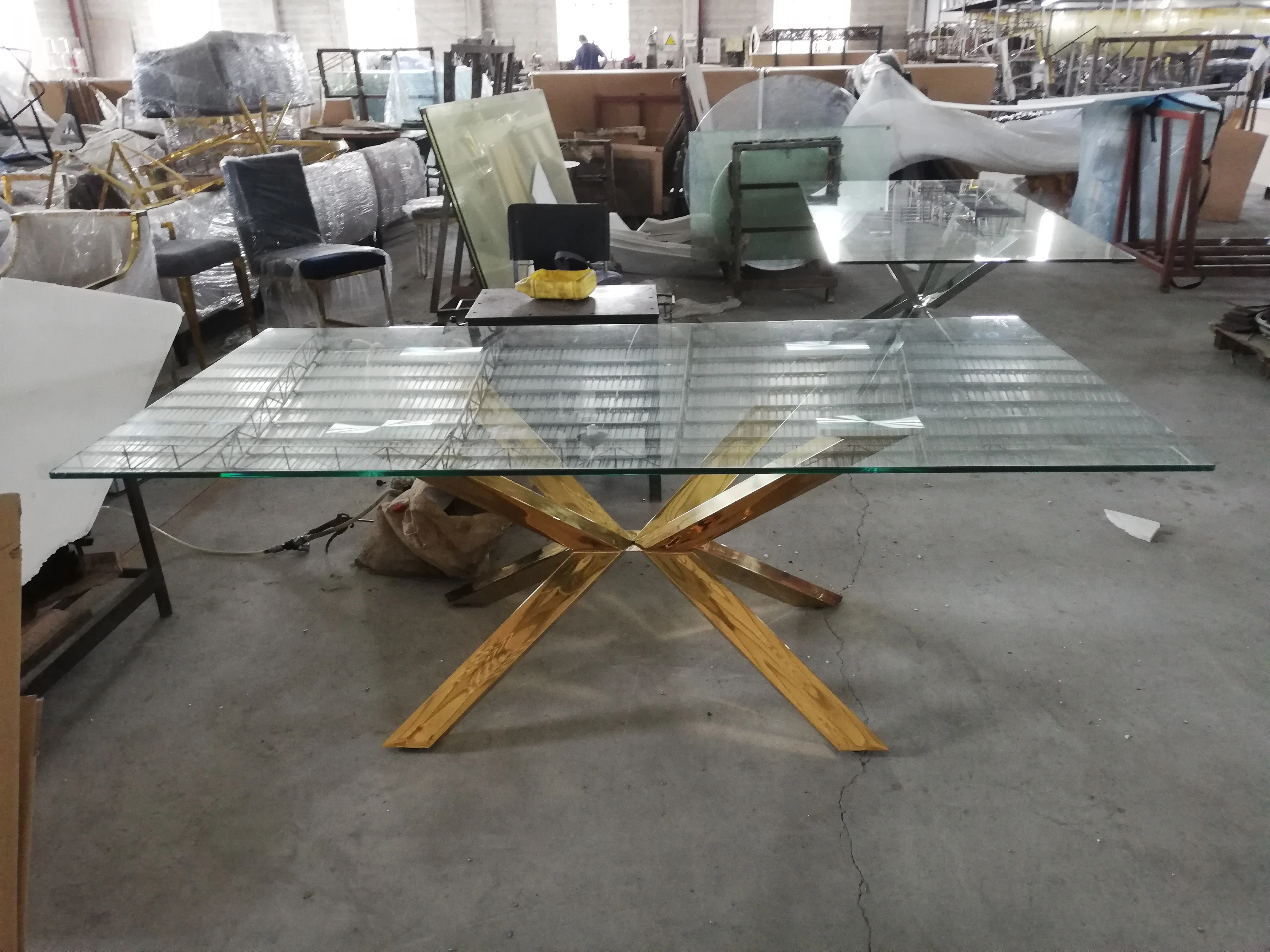 X Legs Luxury Lifestyle Visionnaire Interior Design Contemporary Gold Plated Luxury Stainless Steel Glass Dining Table