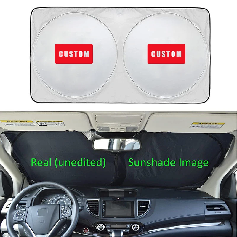 Custom Printing Foldable Front Windshield Polyester UV Protection Car Sun Shades Auto Cheap Double Circle Car Sunshade with Logo