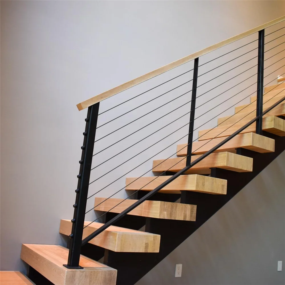 CBMmart Modern Style U Shape Walnut Solid Wood Stair Treads Steel Beam Support Interior LED Lights Stairs
