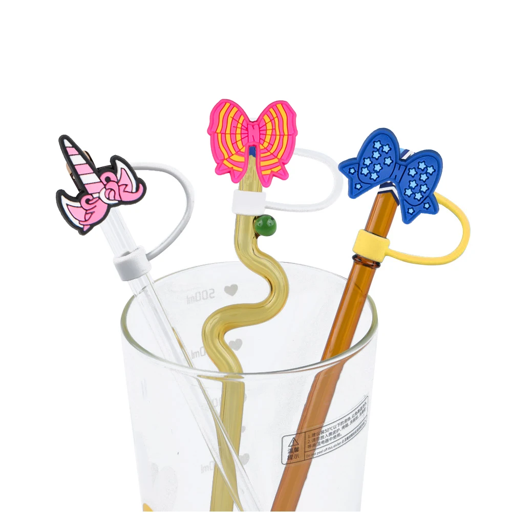 custom straw accessories charms pink heart silicone straw cover topper 3d straw topper honey silicone cap cover for cup