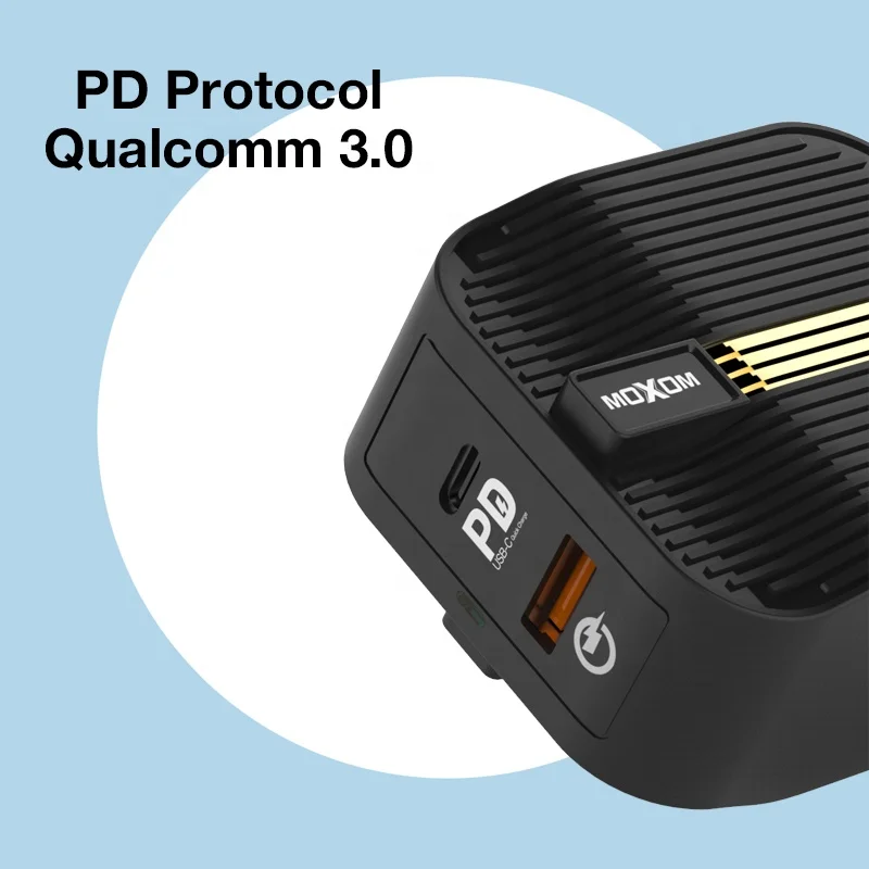 36W FAST MOXOM QC3.0 Charger Set Mobile Phone Wall Type C PD Charger Fast USB C Travel USB