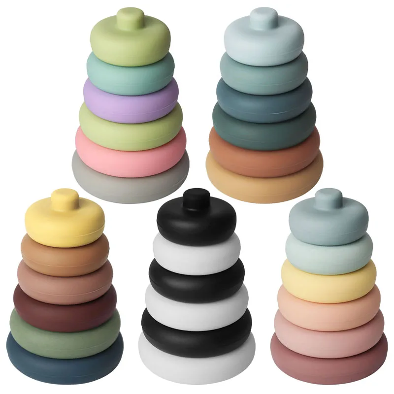 
New Arrival Educational Round Creative Silicone Soft Stacking Toy Block Building Blocks 
