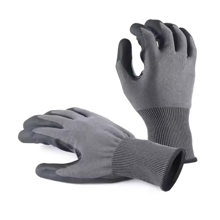 A9 Level Anti-Cut Work Gloves with Conductive Fluid Material Touch Screen Compatible Anti-Slip Nitrile Palm Coating Foma Sandy