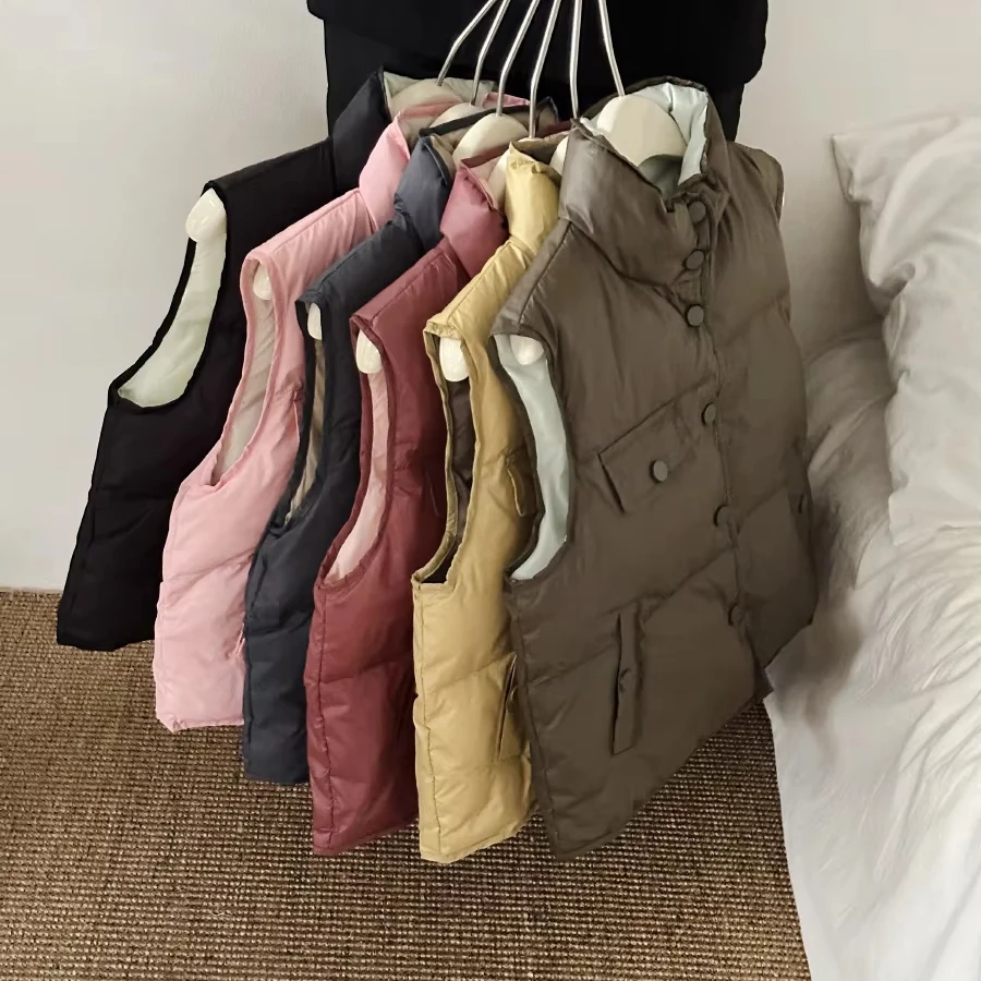 New Wholesale Winter Kids Vest Jackets Solid Color Casual Down Coats for Boys Girls