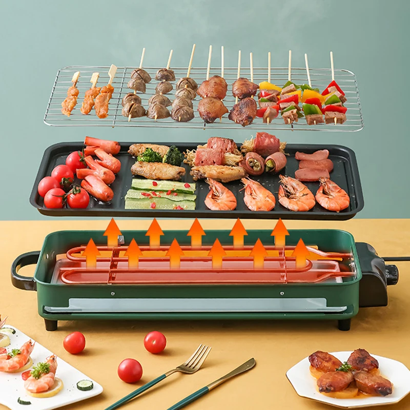 Electric Barbeque Grill Dismountable Oil Collector  Non-Stick Cooking Surface temperature control  SMOKELESS