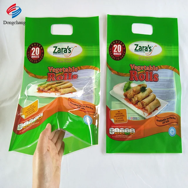 20s Замороженные Пружинные рулоны/упаковочный пакет samosa с подвесной ручкой и прозрачным окном замороженный мешок