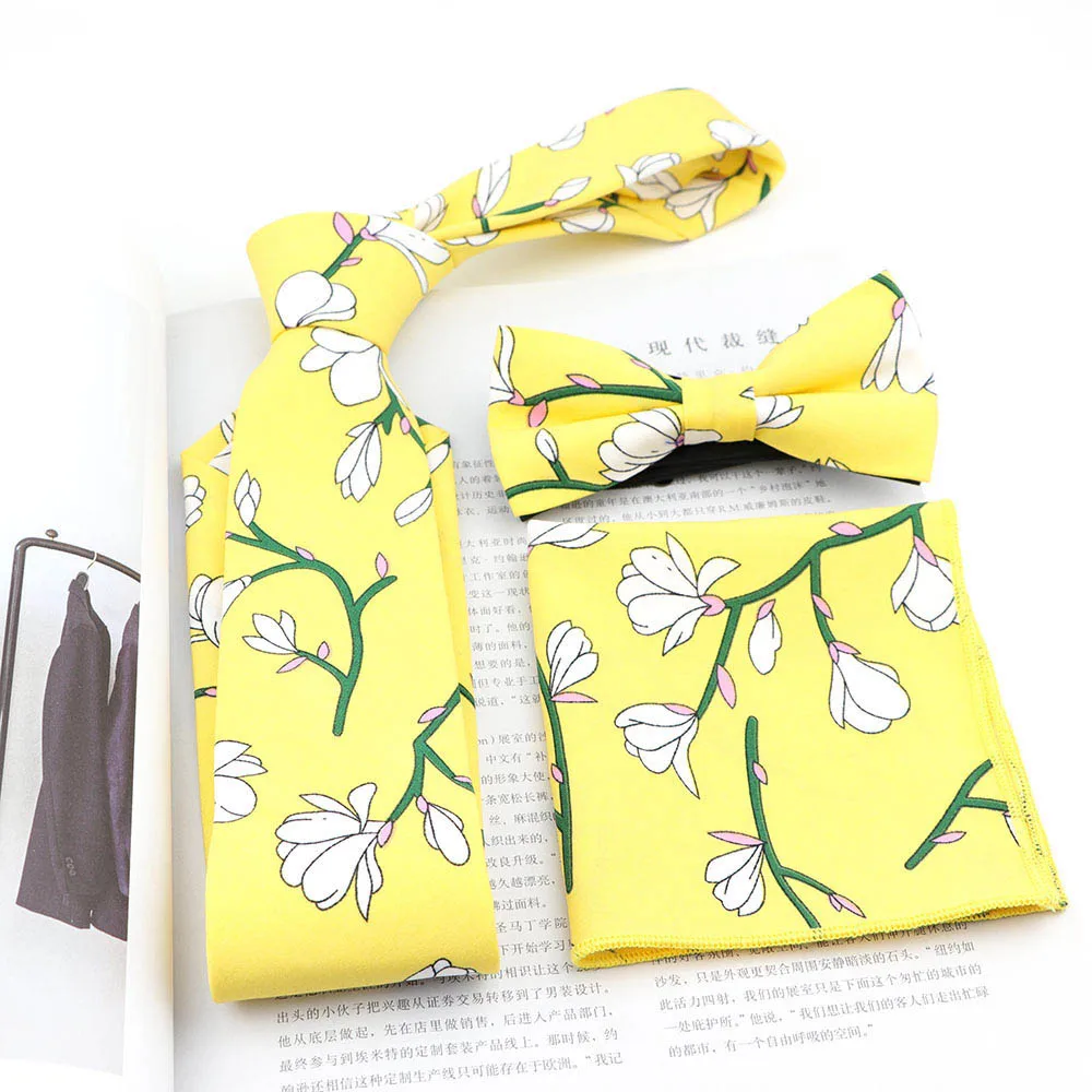 Набор из шифонового галстука с цветочным принтом Мужской дизайнерский тонкий галстук-бабочка розой и Пейсли-рисунком квадратный Карманный платок