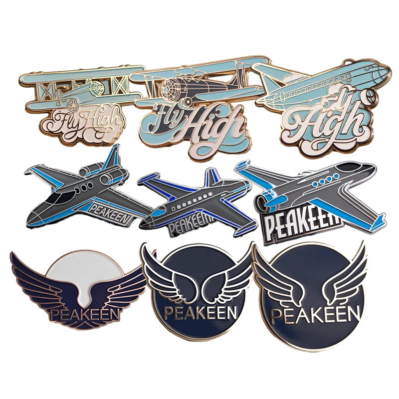 Manufacturer Wholesales Custom Metal Airplane Plane Wings Tie Enamel Lapel Ticket Pins Badges