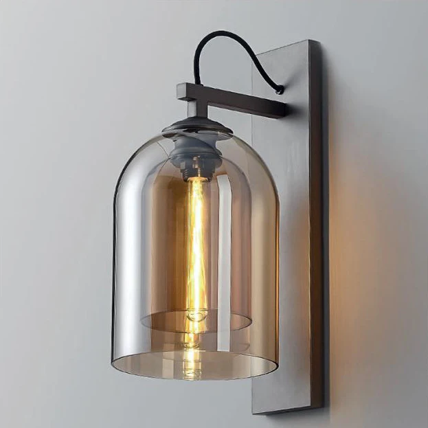 Nordic Simple Creative Bronze Bedroom Bedside Wall Light Aisle Stairs Living Room Amber Glass Wall Lamp