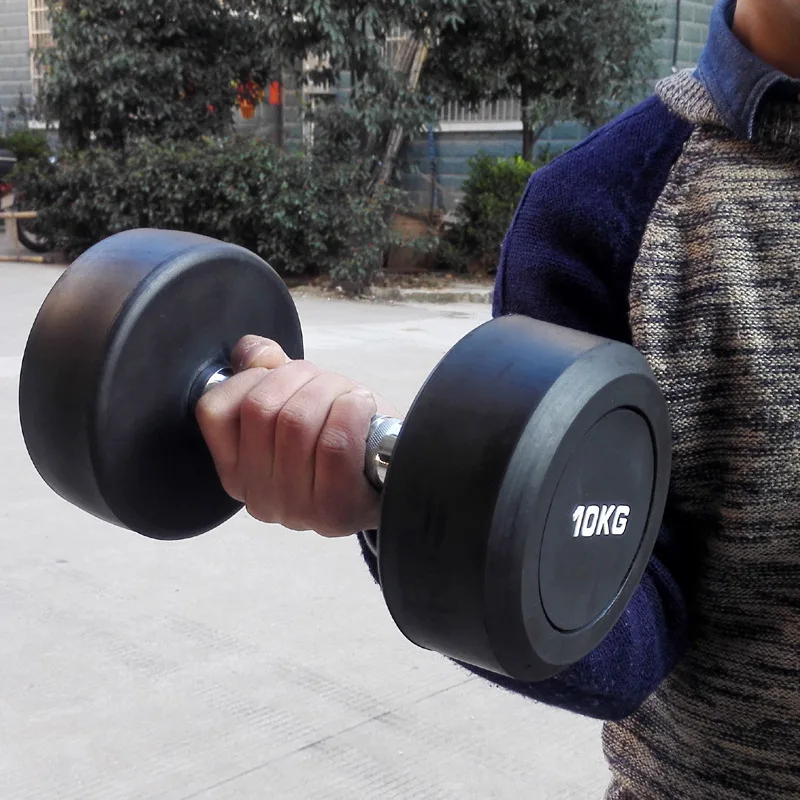 Gym Equipment Premium Round Rubber Dumbbells Fixed 10KG Dumbbell Sets for Weightlifting