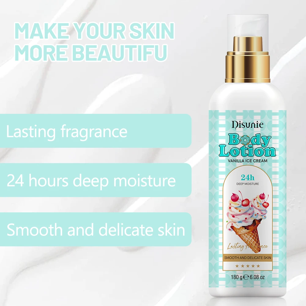 Vanilla Ice Cream Fragrance Body Lotion Nourishing Moisturizer Body Perfume Cream Lotion for Dry Skin Care OEM Factory