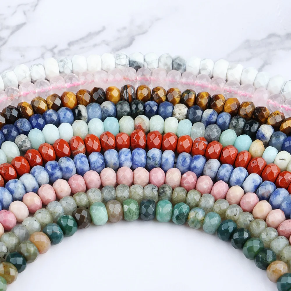 Wholesale Natural 4*6mm Faceted Rondelle Beads for Jewelry Making Labradorite Agate Lapis Crystal Quartz Amazonite Tiger Eye