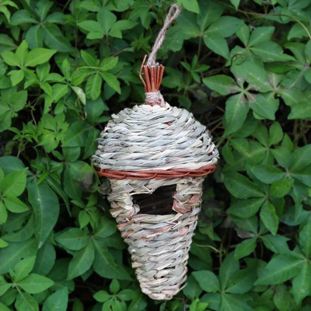 WILDMX Handwoven Natural Grass Hanging Hummingbird Nest Bird House,Outdoor Bird Box,Bird Case Attracts Many Little Birds