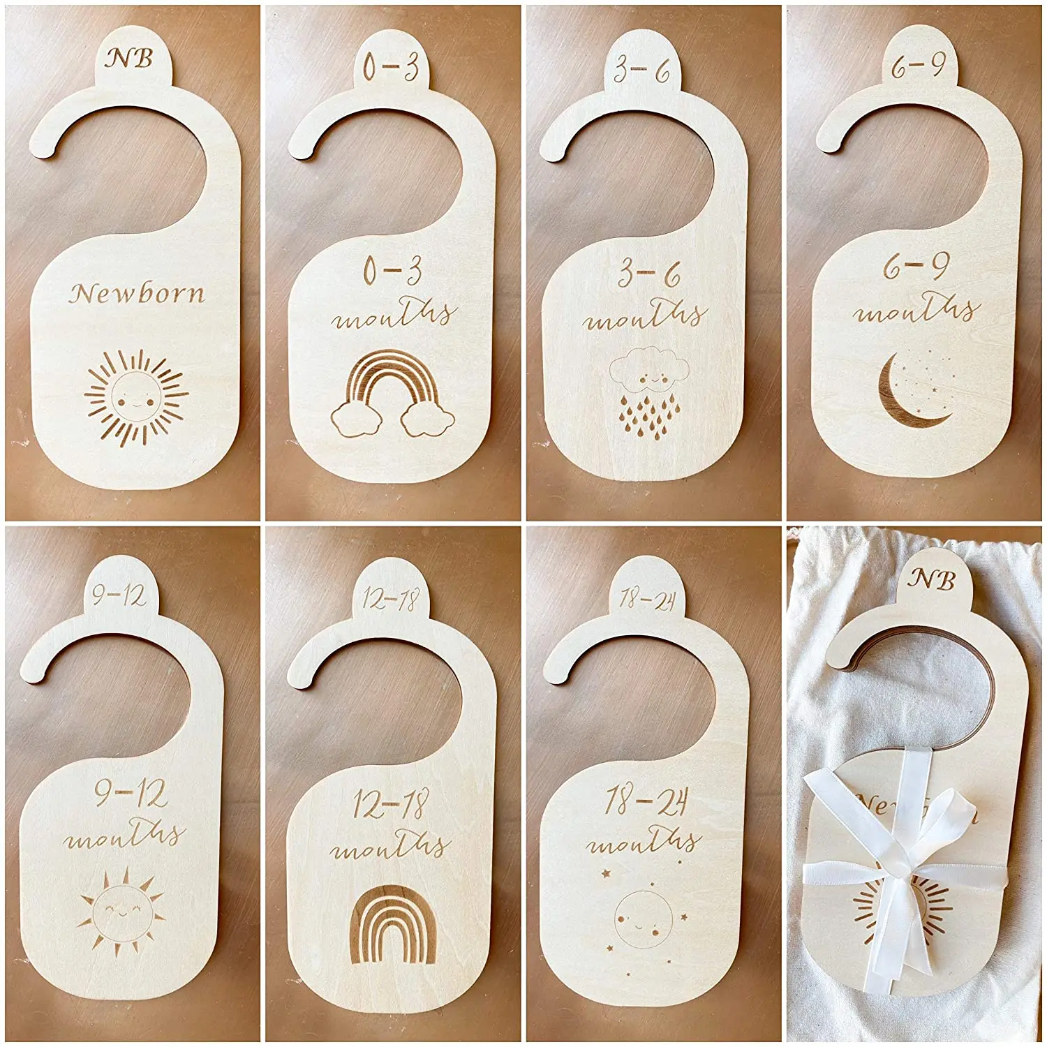 
Hot sale customize natural 7 pcs wooden nursery wardrobe divider baby closet organizer 