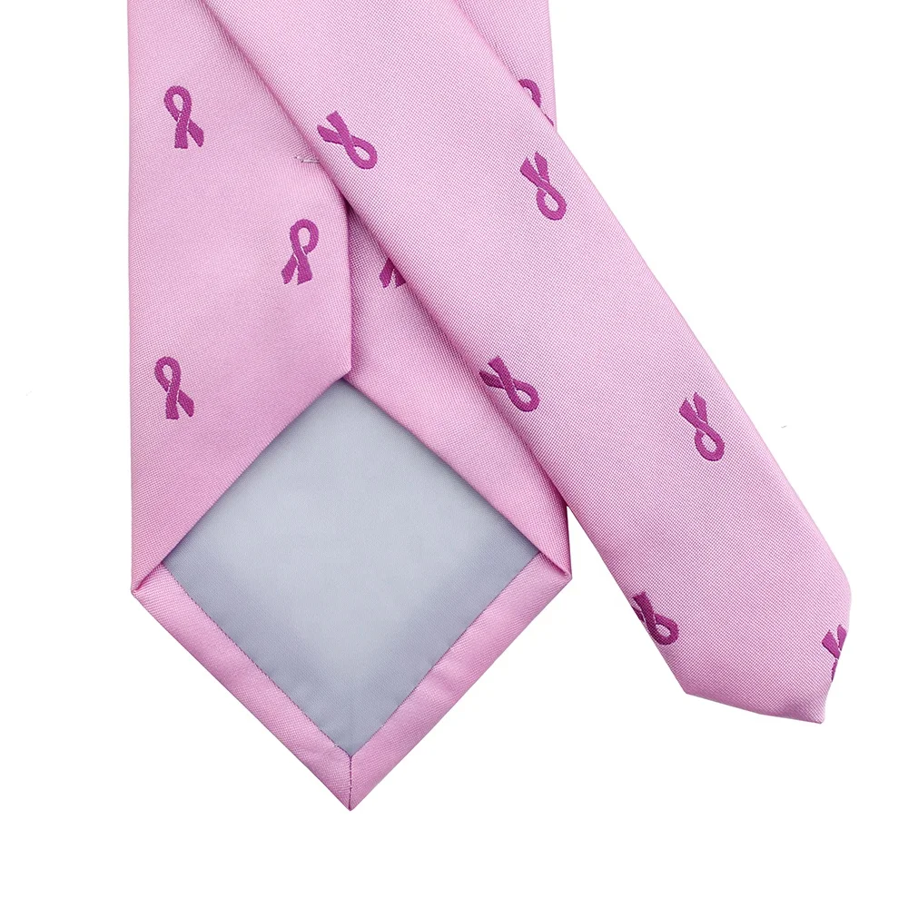 Slim Skinny China Wholesale Custom Necktie Microfiber Polyester Woven Breast Cancer Ribbon High Quality Pink Ties Satin For Mens