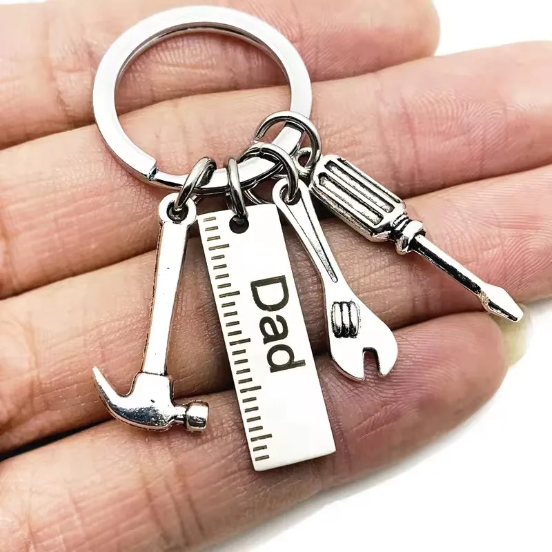 YUWEI Stainless Steel DIY Key Chain  Hammer Screwdriver Spanner Papa Dad Tools Fathers Day Gift Keychain