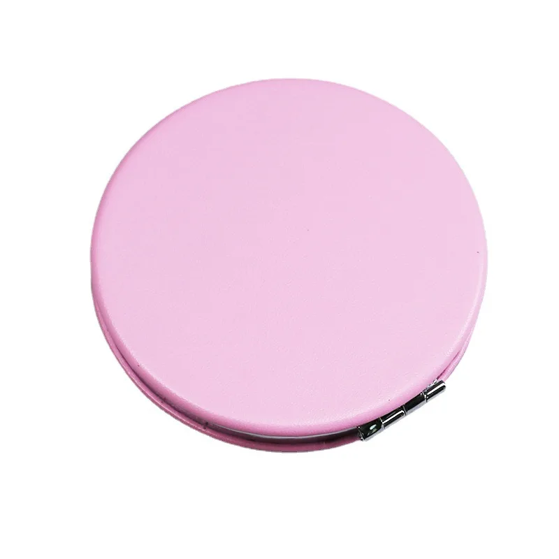 2024 New YD Customized Logo PU Leather Round Travel Portable Cosmetic Pocket Makeup Mirror Double Side Round Square Pink Mirror