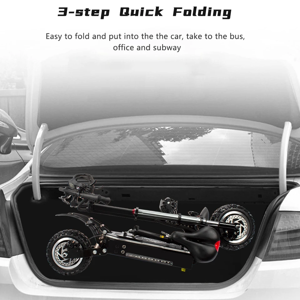 Offroad Scooter Electric U7 Light Height Adjustable 11inch Fat Tire Electric Scooter Dual Motor 6000W 60V