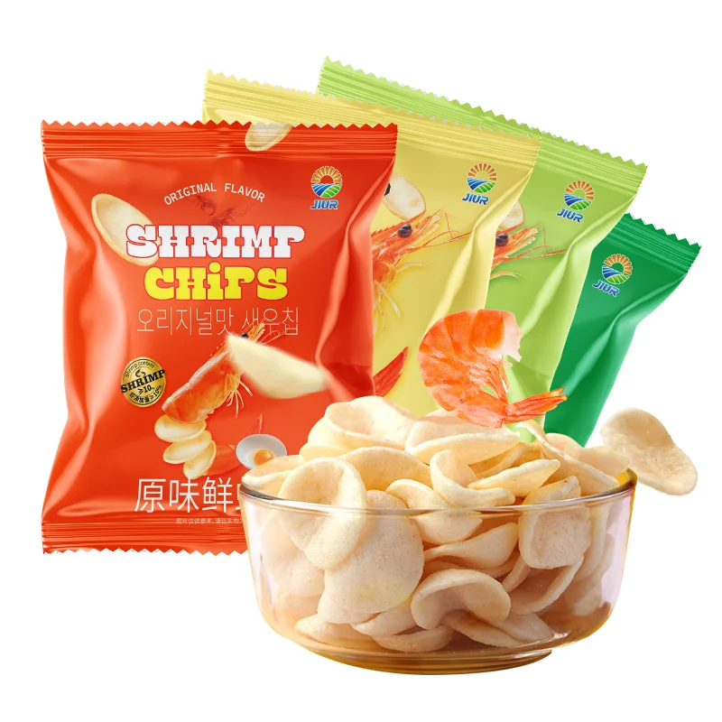 JIUR новый вкус оригинальные чипсы из креветок экзотические готовые к употреблению закуски для продажи