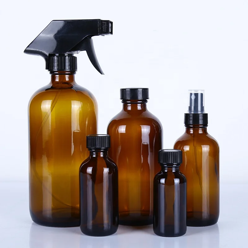 Boston round glass bottle 1 oz 2 oz 4 oz 8 oz 16 oz glass bottle with trigger spray
