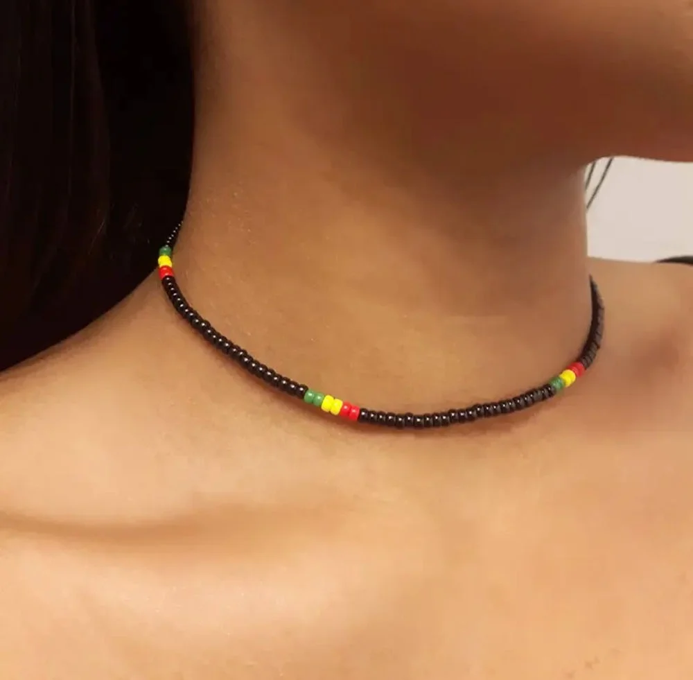 Fashion Bohemian Rainbow Beaded Necklaces Rasta Beaded Necklace Rasta Jewelry Cowrie Shell Choker Cowrie Jewelry Rasta Necklace