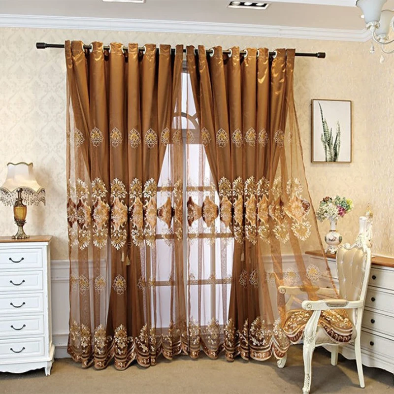 Home textile fabric luxury curtain sets sale Multicolor blackout Double Emboss Embroidered Curtains for room windows