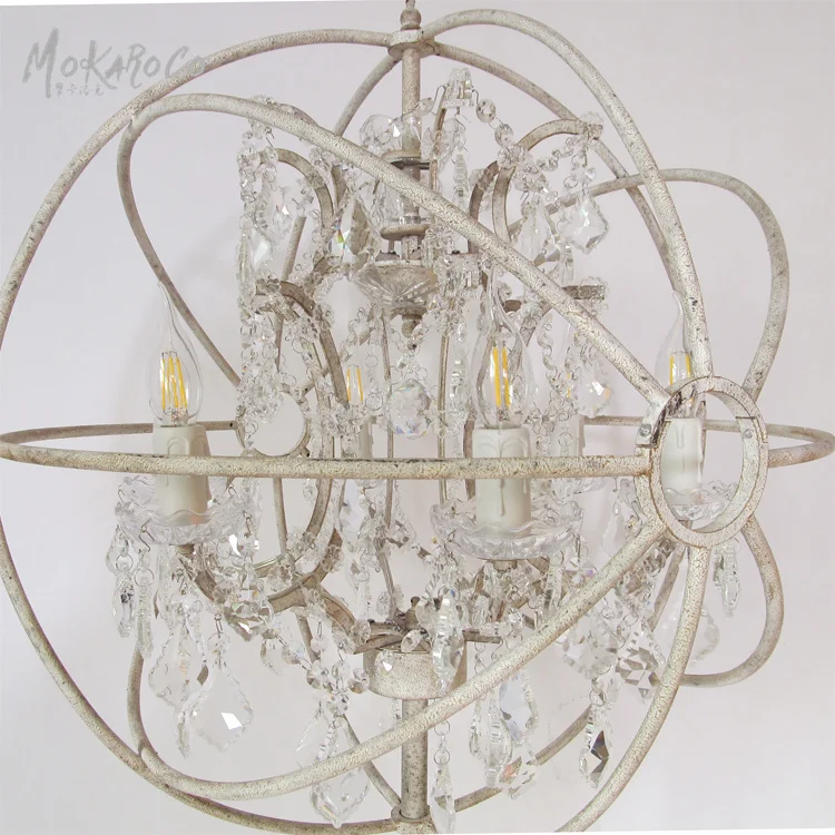 
Foucault gyro globe crystal floor lamp, wrought iron decoration, American country decoration retro white do old floor lamp 