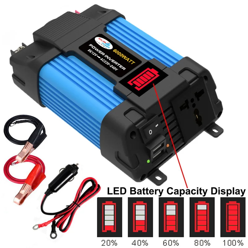 500W Car Power Inverter DC 12V to AC 110V/220V Adapter Converter with 2.1A 2 USB Port Adapter with LCD Display