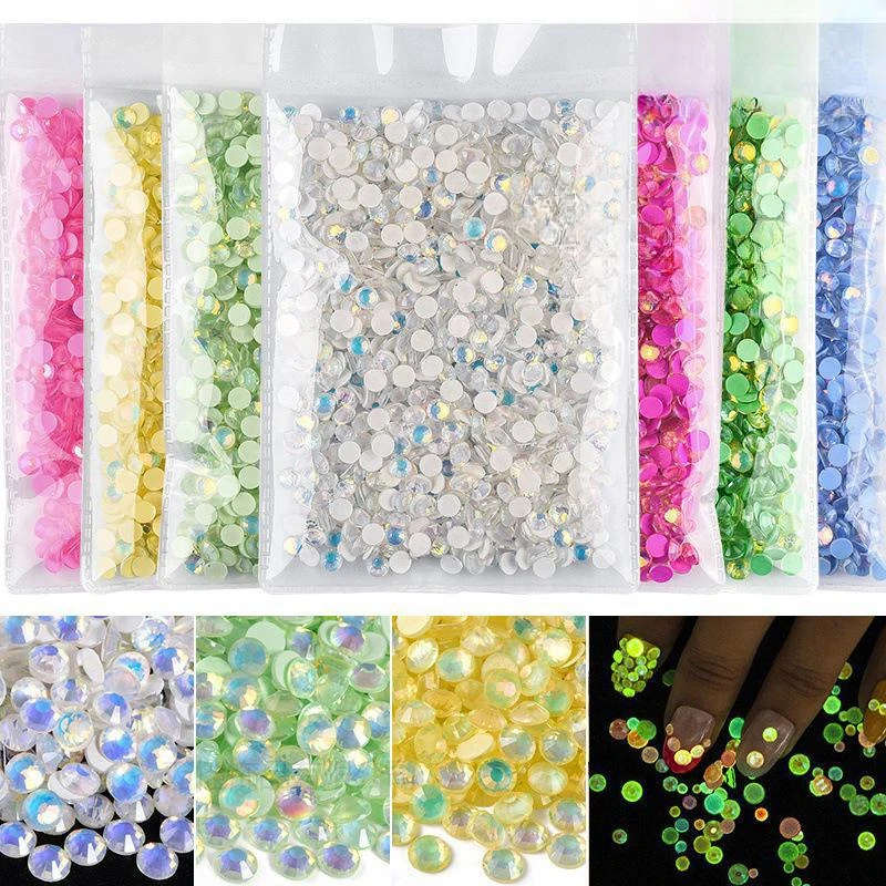 SZ 2mm 3mm 4mm 5mm 6mm Crystal luminous opal strass Flat Back Non Hotfix Glass Rhinestones For Wedding dress cosmetics vase