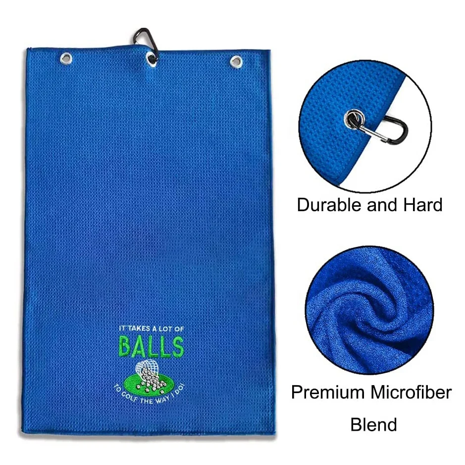 Microfiber Waffle Foldable Divot Tool custom logo golf towel custom logo with brush Golf Gifts Accessories