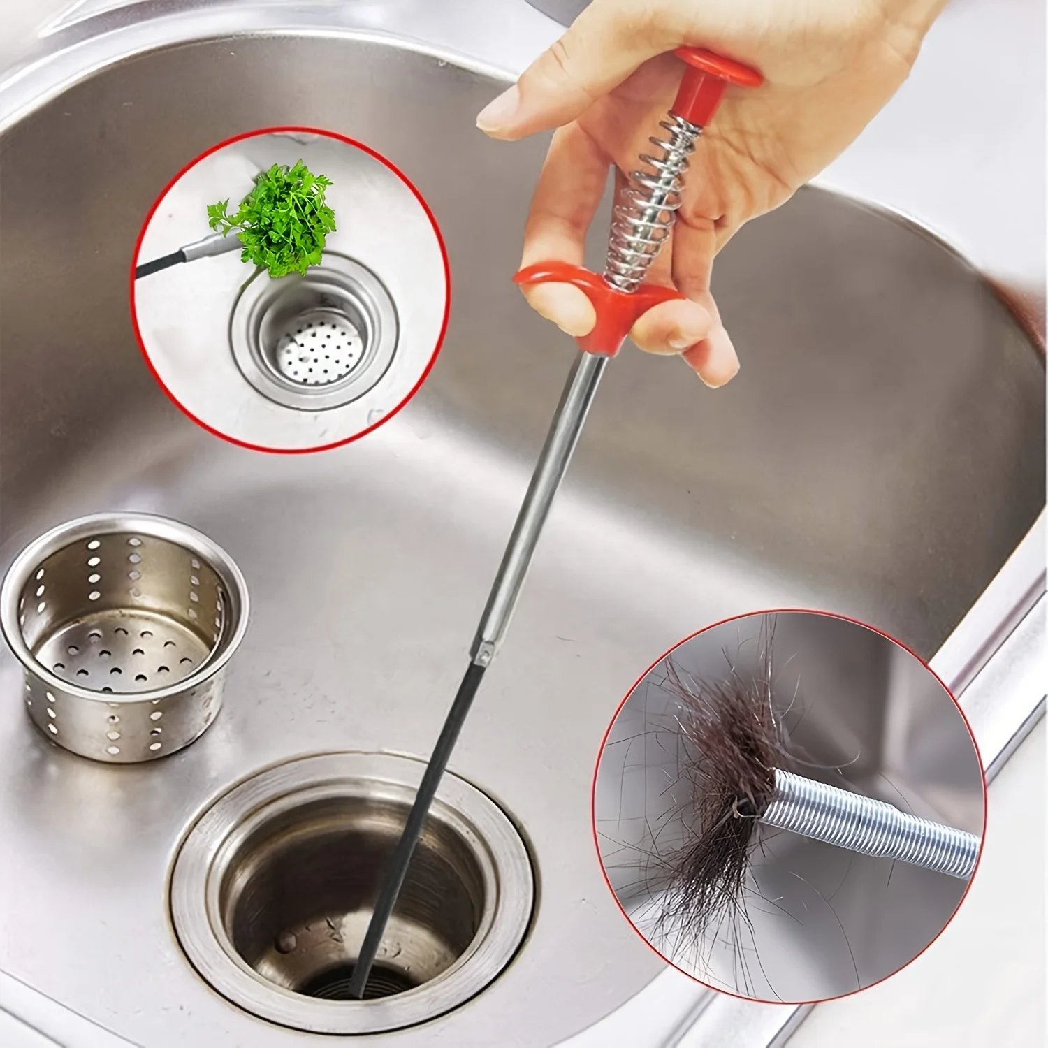 4-claw metal and plastic drain snake cleaner hair cleaner - kitchen sink spring pipe blockage remover