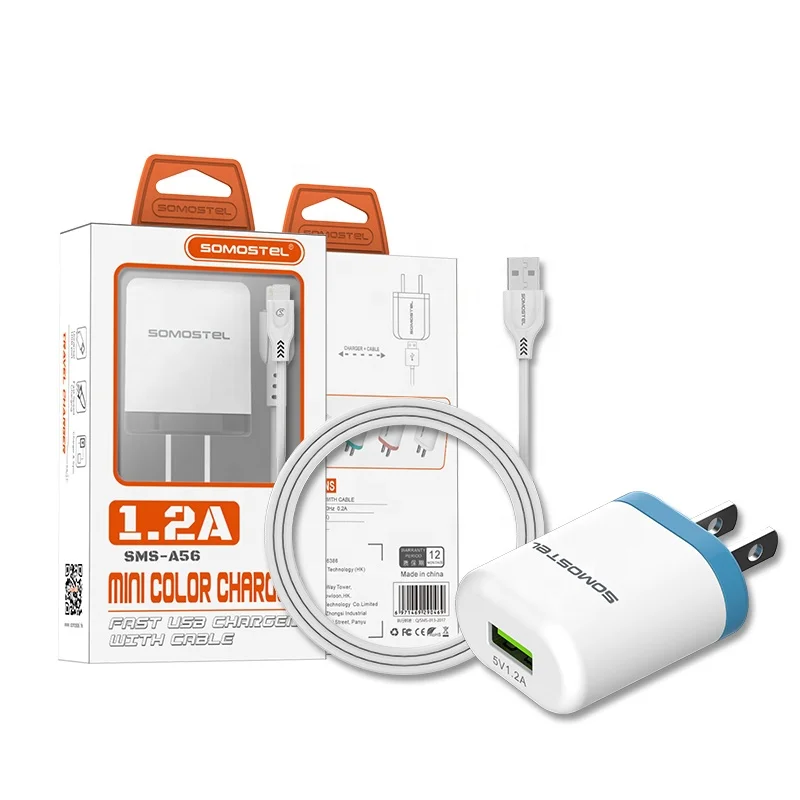 SOMOSTEL Top Selling Products Single USB Fast Charging Adaptador  + USB Cable Travel Adapter Phone USB Car Chargers Para Celular