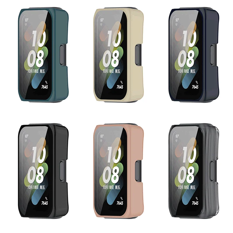 QIMAN Screen Protector Cover For Huawei Band 7 6 Watch Fit Mini Honor Band6 Band7 Full Protective PC Glass Watch Protective Case