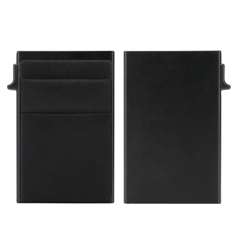 Card Holder with Money Pocket Pop Up Wallet RFID Blocking Slim Metal Bank Card Case Holds 5 Cards and Notes